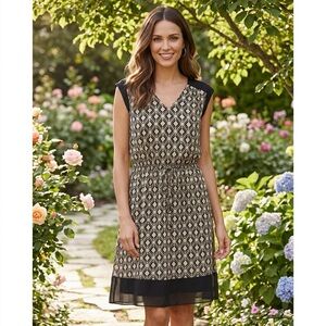 Enfocus Studio Black and Cream Patterned Midi Dress